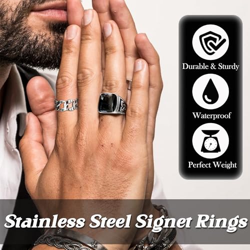 12 Pcs Stainless Steel Vintage Ring for Men Carving Celtic Sliver Band Rings Set Men Rings Jewelry - color: Silver