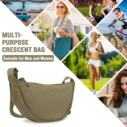 Nylon Crescent Crossbody Bag for Women Purses Trendy Men,Small Travel Sling Bag Hobo - color: Khaki, size: Small