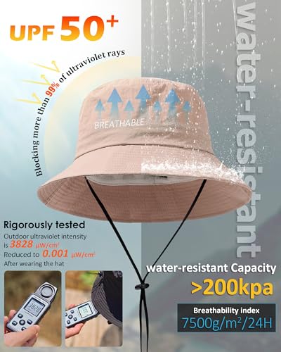 Water-Resistant Bucket Hat for Women Men Rain Hat UPF 50+ Boonie Sun Hat Foldable Summer Floppy Fishing Safari Hats - color: Dusty Rose