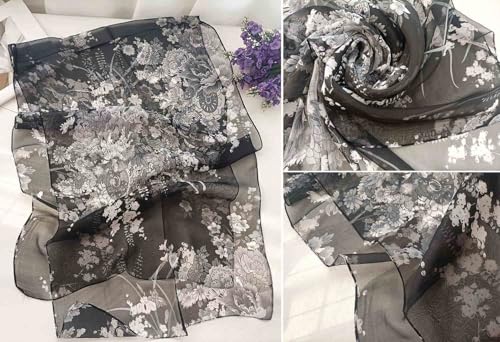 Xyueanlo Fashion Scarves for Women Lightweight Elegant Scarf Sunscreen Wraps Shawls - color: Peony Black