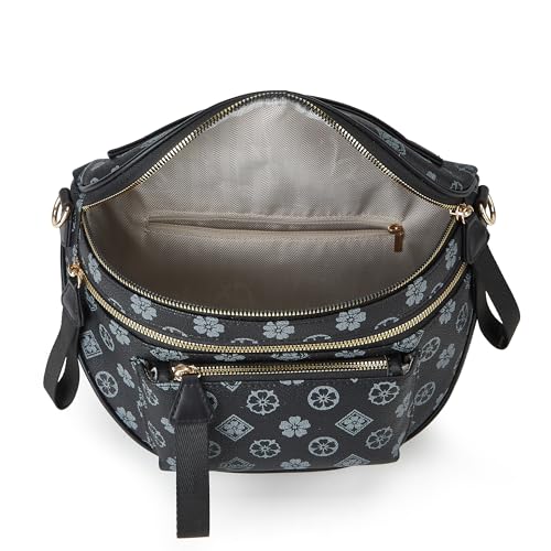 Crossbody Purse for Women Small Crossbody Bags Trendy Vegan Leather with Adjustable Shoulder Straps Gift for Mother Wife Mom - color: Black Flower