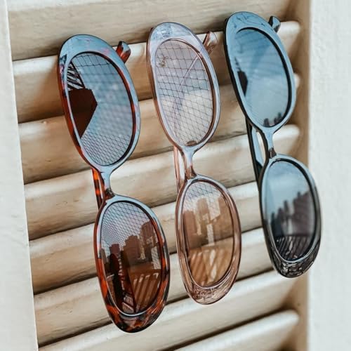 90s Sunglasses for Women Men Retro Small Oval Sunglasses - color: Black/Grey+leopard/Brown 2