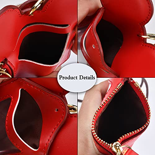 BUUFAN Chic Red Cute Travel PU Leather Student ID Card Holder Lanyard Neck Pouch Bag With Coin Wallet Purse for Students Women Kids Teens Girls - color: RED
