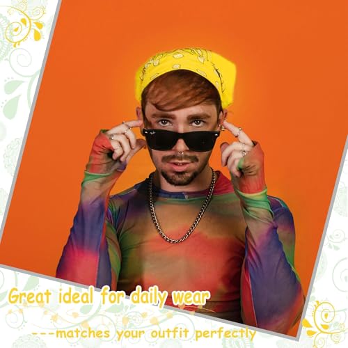 ILHSTY 60 Pcs Women Men Paisley Bandanas Bulk Unisex Bandanas Head Cowboy Scarf Necktie handkerchief Party Supplies - color: Golden Yellow