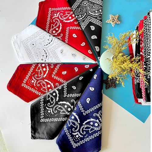 ILHSTY 60 Pcs Women Men Paisley Bandanas Bulk Unisex Bandanas Head Cowboy Scarf Necktie handkerchief Party Supplies - color: Black,red,white,navy Blue