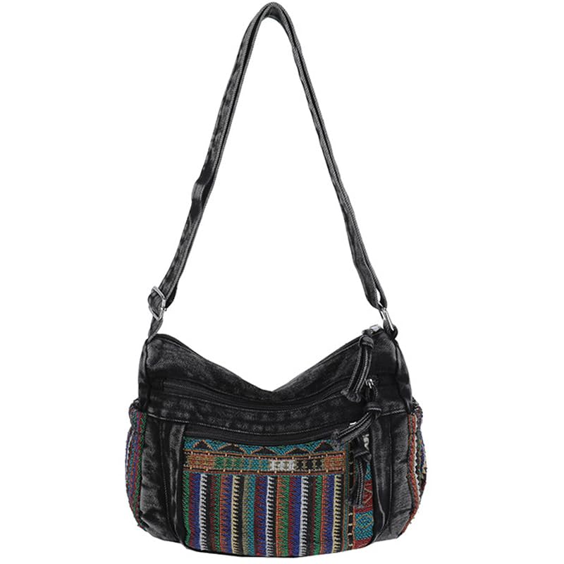 Hobo Crossbody Bags for Women, Boho Denim Purse Crossbody Bags, Adjustable Shoulder Straps with Lots of Pockets Hippie Purse, Fashion Travel Vintage Denim Bag