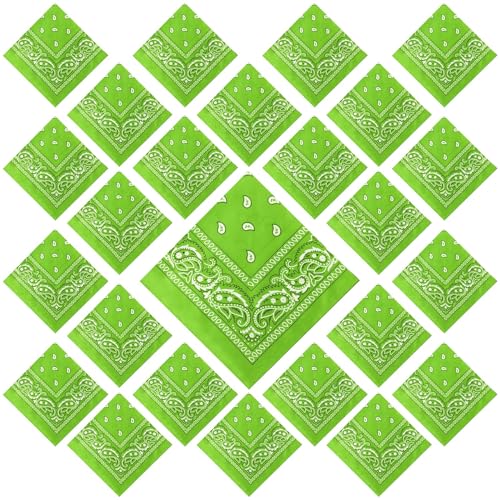 Suhine 24 Pcs Bandanas Bulk for Women Men 22 x 22 Inch Paisley Outdoor Headband Cowboy Handkerchief Summer - color: Fruit Green