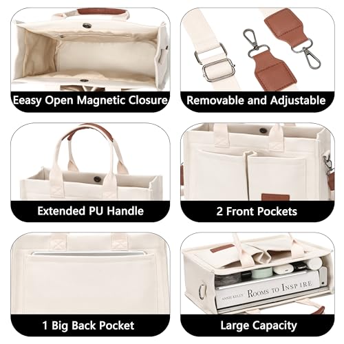 ZHMO Canvas Tote Bag for Women,Women's Bags Crossbody Bags Work Laptop Tote Bag Large Handbags Purse for Travel Nurse Teacher - color: Beige With Compartments