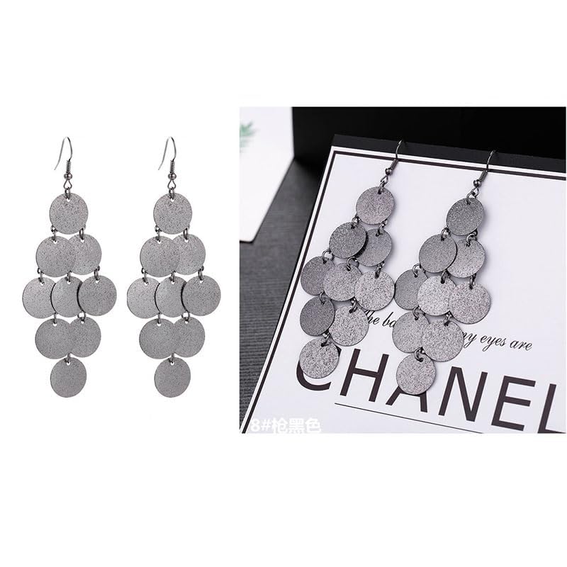coadipress Layered Dangling Disc Earrings for Women Gold Plated Handmade Boho Lightweight Chandelier Dangle Drop Earring Layered Leaf Earrings Vintage Multiple Circle Teardrop Earrings Statement Earrings - style: Layered Gun black Disc
