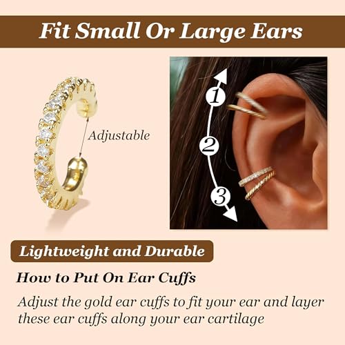 Ear Cuffs Non Piercing 14K Gold Plated Ear Cuff Earrings for Women Trendy Clip on Cartilage Earring Stacks Non Pierced Adjustable Fake Earrings Set Jewelry - color: A2:Gold Ear Cuffs 10CS
