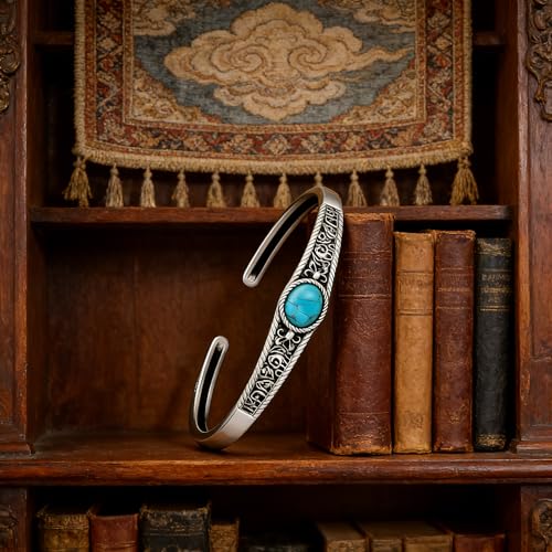 Genuine Turquoise Bracelet Cuff Bracelet for Women Mom 925 Sterling Silver Natural Turquoise Bangles Vintage Bracelet Boho Jewelry for Birthday Christmas Mother's Day Valentine's Day - style: Cloud