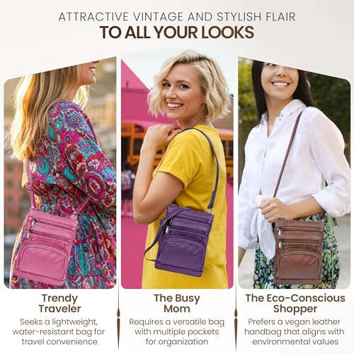 Krediz leather Crossbody Purses for Women, Multi Pocket Crossbody Purse with Adjustable Strap, Soft & Durable Leather Purse - color: Black, size: Standard