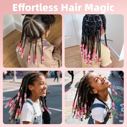 150Pcs 10mm Small Silicone Beads for Hair Braids, Soft Jellyish Pony Hair Beads with 5mm Hole + 50 Rubber Bands and 1 Beader for Braiding, DIY Bracelets Necklaces Crafts (Pink) - color: Pink Mix-150Pcs