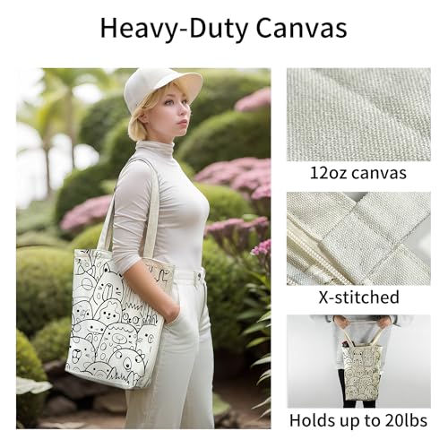 itgowisa Canvas Tote Bag for Women, Tote Bag with Zipper Inner Pocket, Zippered Canvas Bag for Shopping Work Grocery Everyday - style: Groundhog