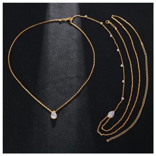 Sexy Rhinestone Back Chain Necklace for Backless Dress Bridal Wedding Rhinestone Backdrop Chain Jewelry Crystal Simple Waist Chain Jewelry for Women - style: Gold