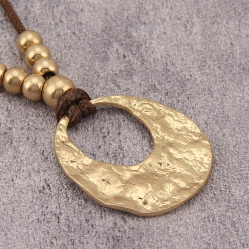 GelConnie Leather Necklaces Turquoise Long Boho Necklaces for Women Brown Chunky Circle Pendant Chocker Necklace Gold Sweater Necklace - style: Western Choker Necklace