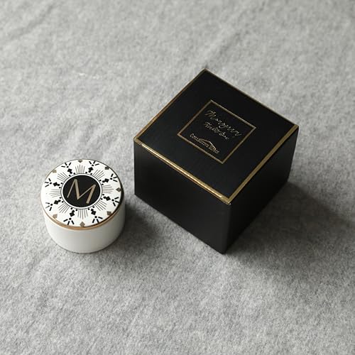 COLLECTIVE HOME - Monogram Jewelry Box, Bohemian Ceramic Trinket Box, Storage for Necklace Ring Bracelet Keys, Birthday Mother's Day Christmas Gift for Women, 3.25" x 2.5" (M) - color: M