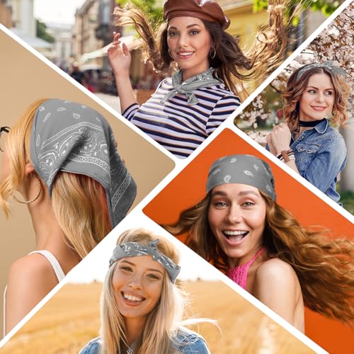 PLULON Bandanas for Men Women 4/12/24/30 Pack, Paisley Pattern Bandana Bulk Headbands Handkerchief Face Mask 100% Polyester - color: Gray
