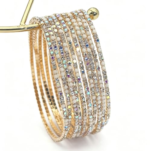 10 Pieces Women's Tennis Bracelet Set 2mm Extra-fine Delicate Rhinestones Adjustable Stackable Stretch Bracelet Wedding Party Jewelry Gifts - color: G-Beige+White