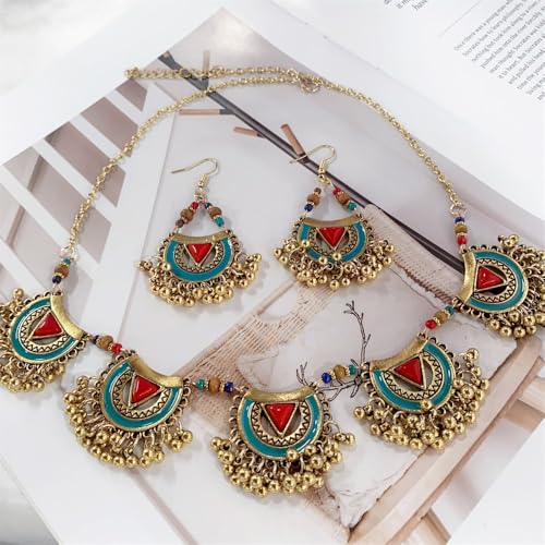 Bohemian Jhumkas Jewellery Set Vintage Oxidized Tribal Bollywood Traditional Jhumka Tassel Beaded Choker Necklace for Women Bride Ethnic Dangle Earrings Wedding Party Fashion Indian Costume Gifts