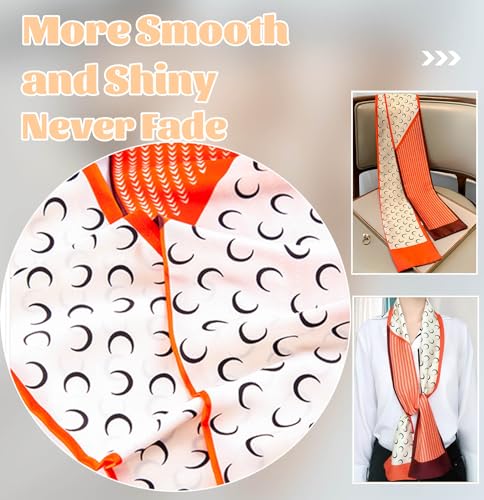 kcctoo 59” Long Silk Like Head Scarf Women's Fashion Square Neck Satin Scarfs for Bag Hair Scarves Gift 59 * 5.9” - color: Y2 Moon Orange 59" X 5.9"