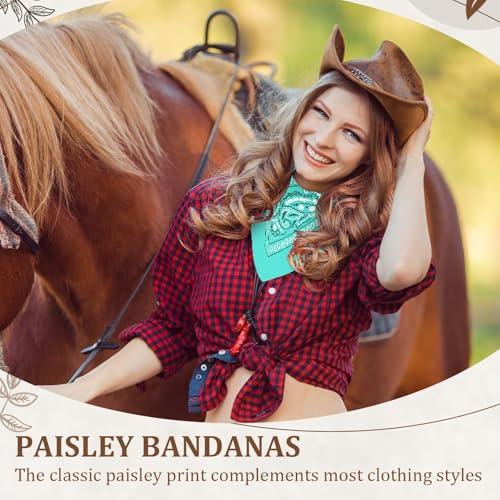 12 Pack Bandanas Unisex Paisley Cowboy Bandanas Bulk Multi Purpose Headband Scarf for Men Women Costume - color: Mint Green, style: Classic