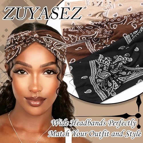 3 Pack Boho Headbands for Women Short Twist Knotted Head Wraps Turban Stretchy Leopard Hair Bands Elastic Non-Slip Workout Head Wraps Accessories - color: Bohemia
