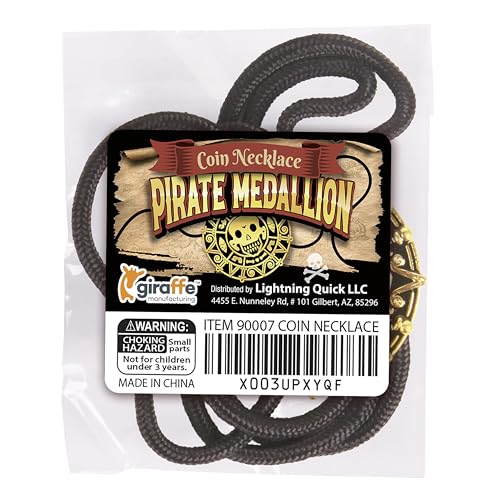 Giraffe Manufacturing Antique Coin Necklace - Medallion Skull Pendant with Black Cord Gold Pirate Accessories Women, Pirate Cosplay Halloween Jewelry for Women & Men for Costume Parties & Gifts