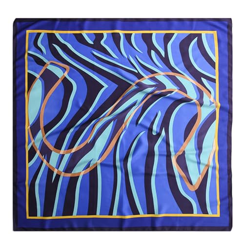 Women's Square Silk Like Head Scarf Large 35 inch Silk Feeling Hair Wrapping Satin Scarves for Sleeping Bandanas - color: A020-1 Twill Letter S Blue