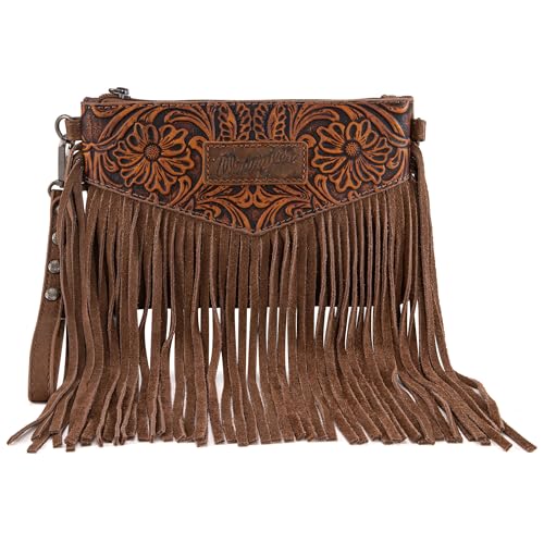 Wrangler Crossbody Small Purse for Women Wristlet Fringe Bag Western Purse - color: Angel Oakwood