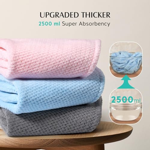 YFONG 3 Pack Large Microfiber Hair Towel Wrap, 30" x 10" Thicker Anti Frizz Quick Dry Hair Towels for Women Long, Curly, Thick Hair, Super Absorbent Hair Turban for Wet Hair (Grey, Pink, Blue) - color: Grey, Pink, Blue
