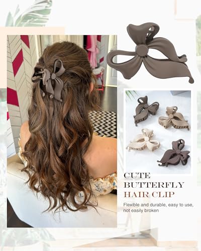 4 PCS Bow Hair Clips Bow Claw Clip for Women, Large Hair Claw Clips for Thin Thick Long Hair Cute Nonslip Bows (Dark khaki+light khaki+Dark Brown+Beige) - color: Dark khaki+light khaki+Dark Brown+Beige