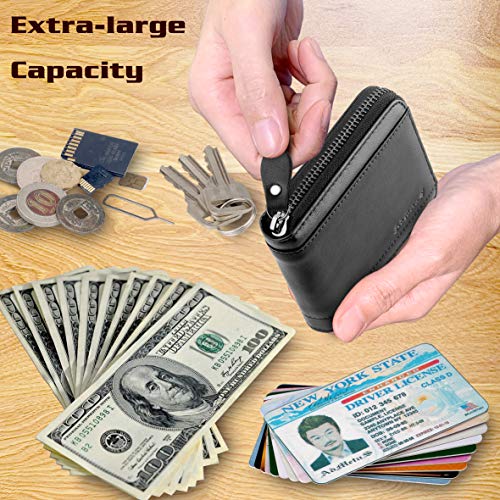 Admetus Mens RFID Blocking Wallets Zipper Leather Wallet for Men Bifold RFID Card Holder - color: black10