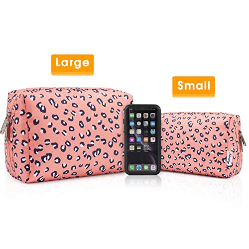 Narwey Cute Cheetah Makeup Bag Travel Cosmetic Bag Organizer Toiletry Bag Make Up Bags with Compartments for Women Girls (Large, Leopard) - color: Leopard, style: Large