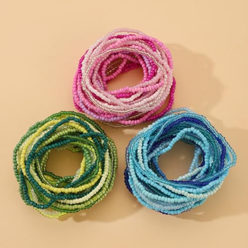 17pcs Bohemian Stackable Multilayer Elastic Bracelets - Handmade Seed Beaded Jewelry for Women & Girls - color: 30Pcs Pink