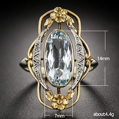 Vsoruln Hollow Out Vintage 925 Sterling Silver Emerald Ring Golden Flower Antique Rings Oval CZ Gold Plated Engagement Rings, Suitable Cocktail Anniversary Cubic Zirconia Ring for Women (9) - size: 9