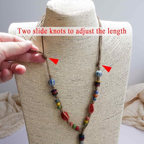 Boho Style Colorful Ceramic Bead Strand Necklace Adjustable Bohemian Jewelry Gift for Women, Fashion Clothing Matching Necklace - color: Colorful 2