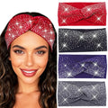 Urieo Wide Sparkly Headbands Rhinestones Stretch Head Bands for Women | Bling Elastic Knotted Headband Bedazzled Crystal Hair Bands - color: Red