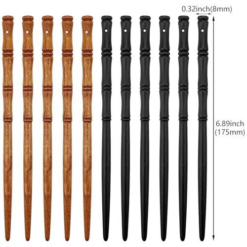20Pcs Vintage Wood Hair Sticks with Hole Bamboo Shape Hair Chopsticks Japanese Chinese Hairpin Decorative Retro Hair Forks Hanfu Pins Bun Holders for Long Hair Women - color: with hole