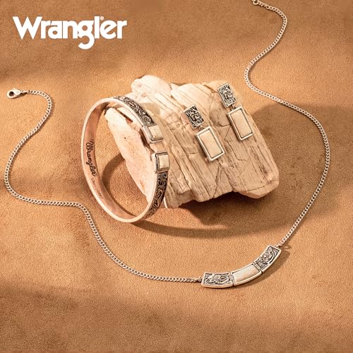 Montana West Wrangler Cuff Bracelet for Women Western Turquoise Adjustable Open Bangle Silver Plated Carved Floral Cowgirl Country Jewelry - color: 3pcs-White Turquoise