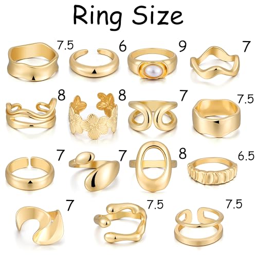 FAXHION 25 PCS Gold Stackable Rings Set for Women, Simple Twist Knuckle Finger Ring Trendy, Dainty Stacking Statement Thumb Rings Pack Jewelry Gift - color: Gold-Chunky