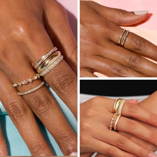 FUNEIA Stackable Gold Rings for Women Non Tarnish Trendy Dainty 14K Gold Plated Stacking Cubic Zirconia Thumb Ring Set Pack Statement Chunky Band Rings Promise Engagement Rings Size 7 8 9 10 11 - color: B-5Pcs Gold Rings