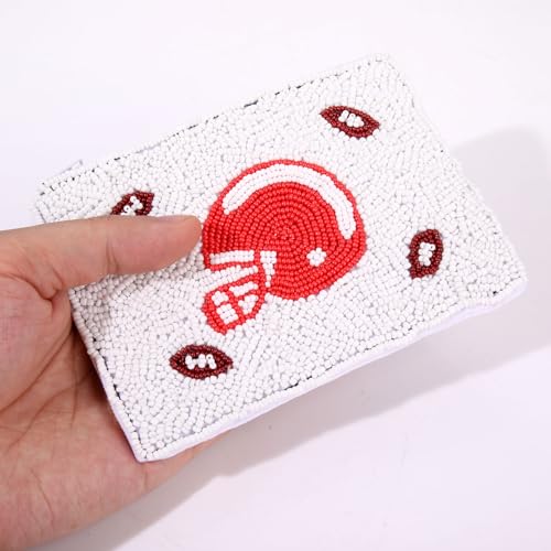 Football Helmet Coin Purse Game Day Beaded Wallet Purse Pouch Small Cute Football Zipper Pouch Game Day Sports Accessory for Football Fan Gift - style: Football Beaded Coin Purse