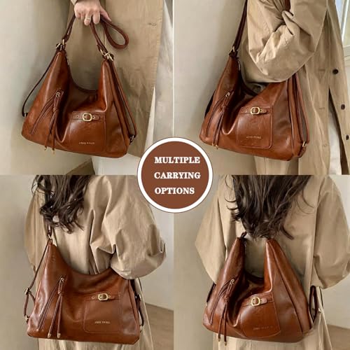 Y2K Trendy Purse for Women, Leather Buckle Punk Hobo Clutch Purses Bags for Ladies Top Handle Shoulder Bag - color: Bigbrown