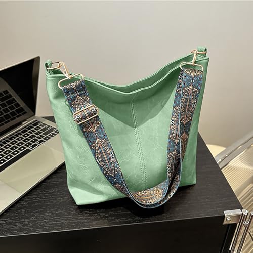 Hobo Bags for Women Crossbody Bag Guitar Strap Purse Vegan Leather Shoulder Handbags Boho Purses Tote Bucket Bag - color: Light Green