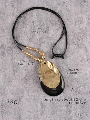 GelConnie Long Necklaces for Women Boho Large Pendant Necklace Casual Bohemian Brown Leather Choker Sweater Circle Statement Stone Necklace - style: Black Teardrop Necklace