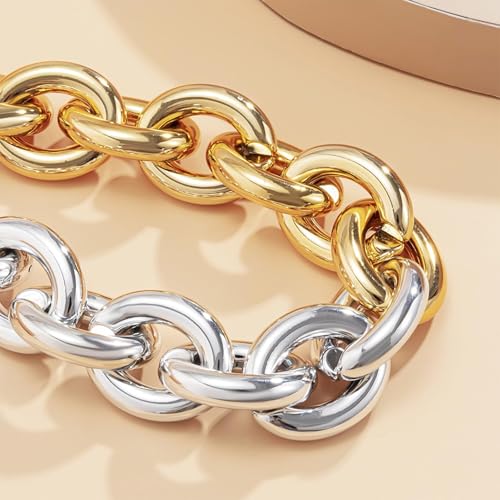 Long tiantian Chunky Gold Necklace Stack Chain Necklaces for Women Statement Layered Paperclip Choker Necklaces Statement Necklace for 80s 90s & Night Out Outfits Paperclip Style Fashion Jewelry - color: B5：Style O-Gold Silver Chain