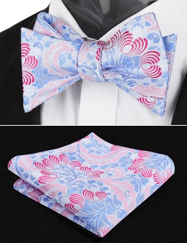 Alizeal Mens 2pcs Classic Floral Pattern Self-tied Bow Tie and Handkerchief Set - color: 035-blue+magenta
