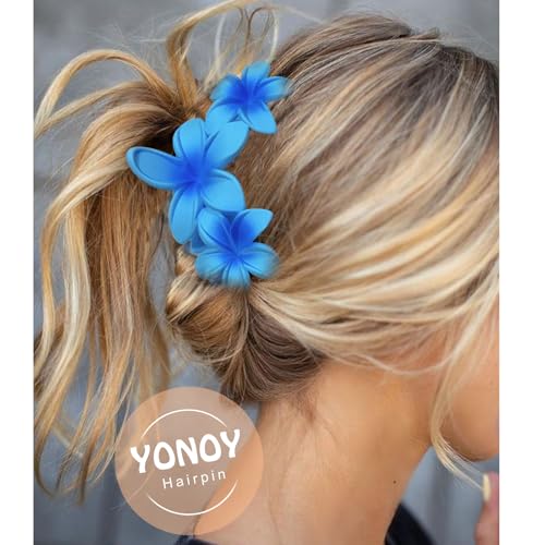 YONOY 6Pcs Flower Hair Clips for Women,Non-Slip Matte Flower Hair Clips for Women,Hawaiian Hair Flower Clip Large Plumeria Strong Hold Hair Claws Banana Cute Clip Beach Hair Accessories - color: Color F