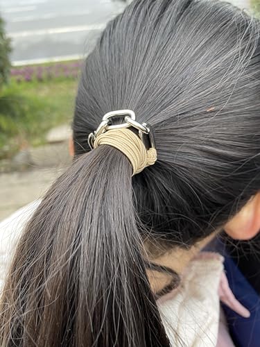 Hair Tie Bracelet, Cute Elastic Ponytail Holders Hair ties with Silver Jewelry for Girls Women Blonde Pony tails Hair Ties for Gifts (Khaqi with Silver) - color: Khaqi-05